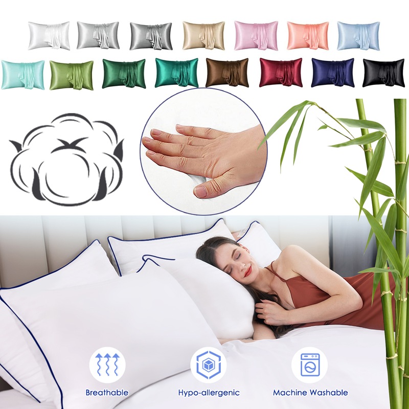 Buy 2x Cotton Cover Bed Pillows and Satin Pillowcases Breathable