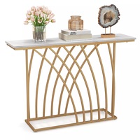 100cm Modern Console Table Narrow Entryway Table with Faux Marble Tabletop