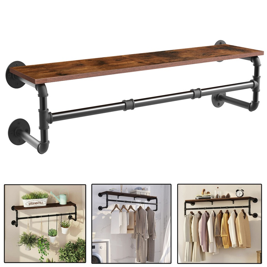 Buy 104cm Pipe Clothes Rail Wall Mounted Garment Hanging Rack Wardorbe ...