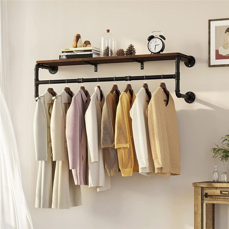 Buy 104cm Pipe Clothes Rail Wall Mounted Garment Hanging Rack Wardorbe ...