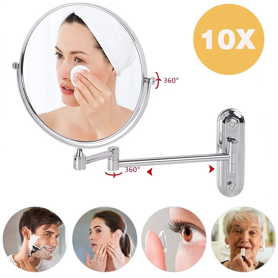 10x Magnifying HD Makeup Mirror Wall Tow-Sided Swivel Extendable Bathroom Mirror