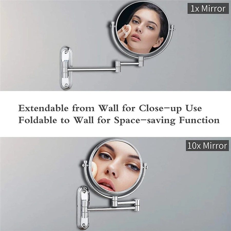 10x Magnifying HD Makeup Mirror Wall Tow-Sided Swivel Extendable Bathroom Mirror