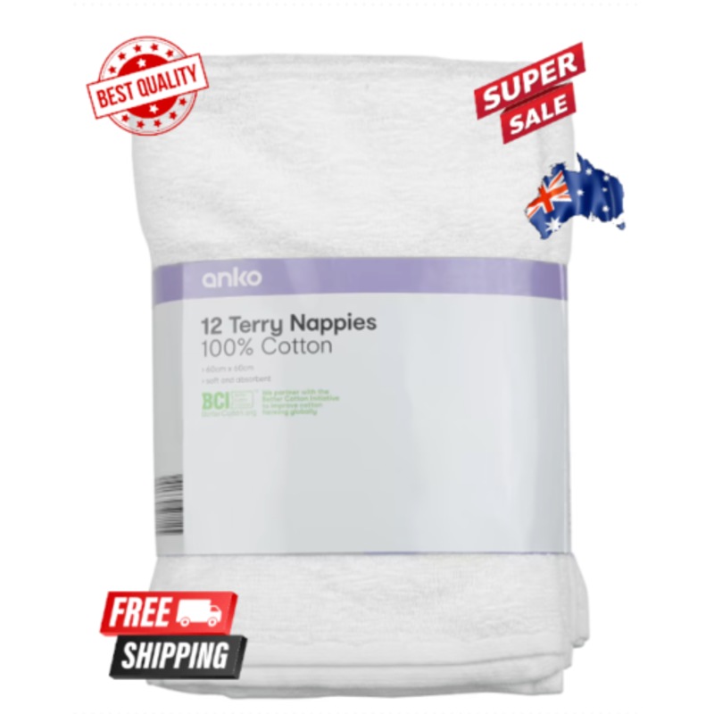 Buy 12 PACK Cotton Reusable Baby Cloth Diaper Terry Towelling Nappies Washable White MyDeal