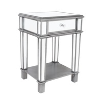 2 Tier Luxury Silver Mirrored Side Table Nightstand w/ Drawer Sofa Side Bedside
