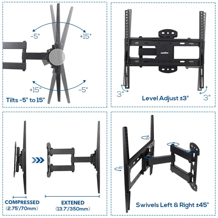 27"-55" LCD LED TV Wall Mount Bracket Swivel Full Motion for Samsung Hisense TCL