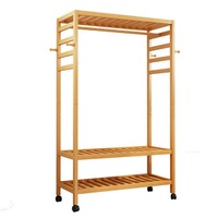 Wooden Clothes Rail and Garment Rolling Stand