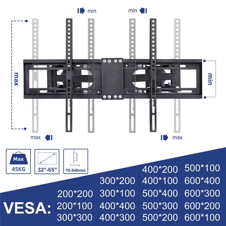 32-65" Large Extendable Strong TV Mount Wall Bracket For Most Corner Wall Angle