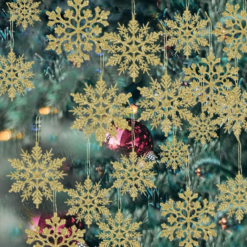 Buy 36 Pack Plastic Gold Snowflake Ornaments Christmas Winter