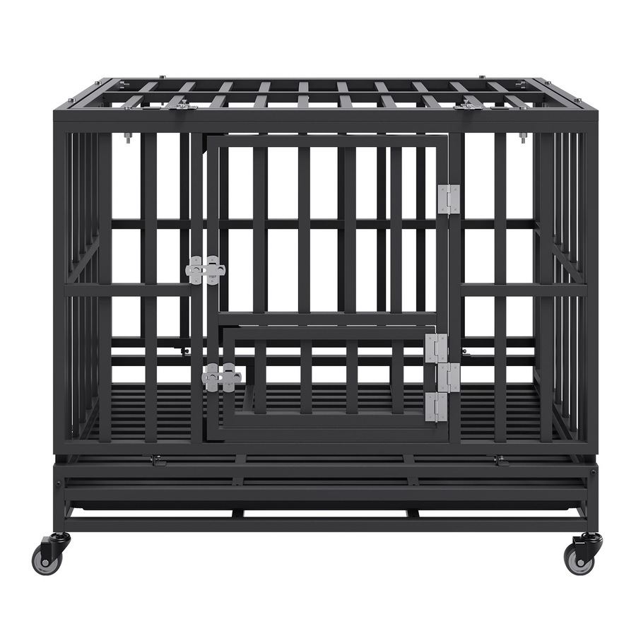 38 Inch Heavy Duty Dog Crate, Indestructible Dog Crate, 3-Door Heavy Duty Dog Kennel for Medium to Large Dogs with Lockable Wheels and Removable Tray, High Anxiety Dog Crate for Indoor & Outdoor