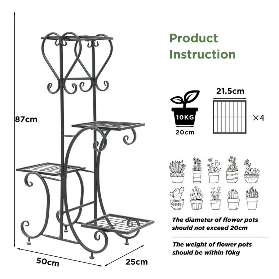 4-Tier Heavy Duty Plant Potted Stand Flower Planters Display Rack Outdoor Indoor