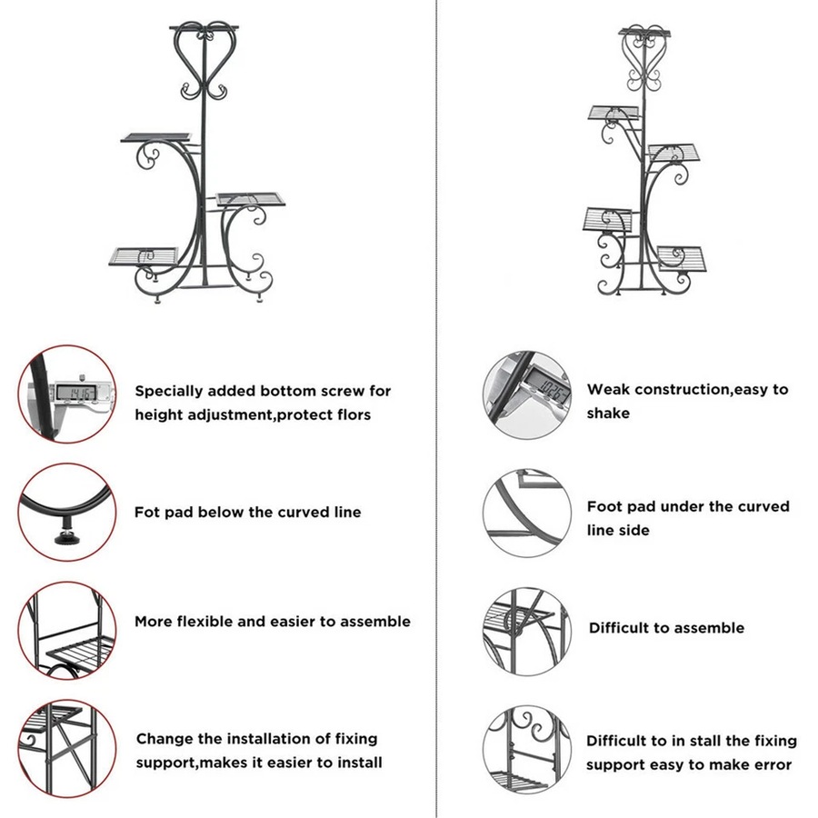 4-Tier Heavy Duty Plant Potted Stand Flower Planters Display Rack Outdoor Indoor