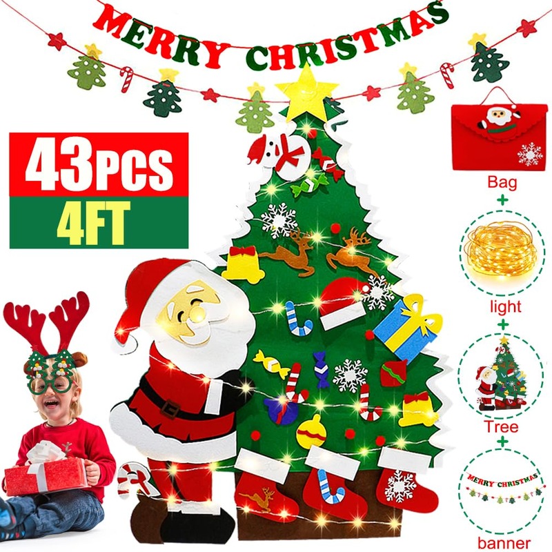 Buy 4Ft Toddler Felt Christmas Tree For Kids Wall With Lights, 43Pcs