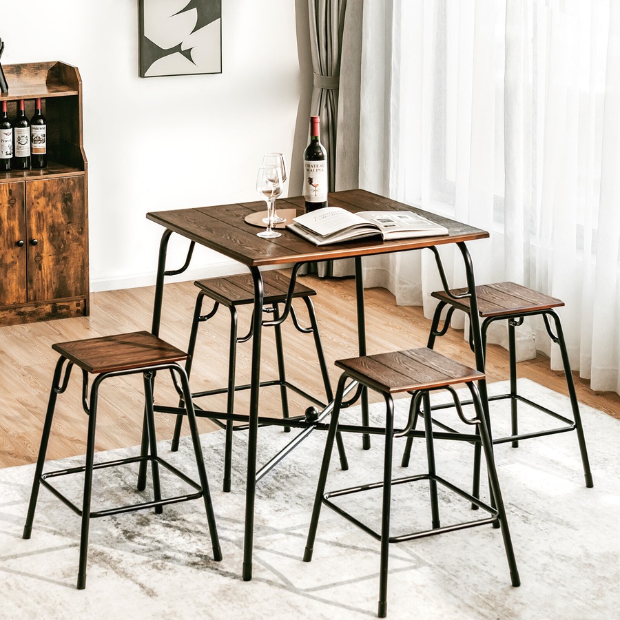 5-piece Bar Table Set Pub Dining Table Set with Counter Height Bar Stools
