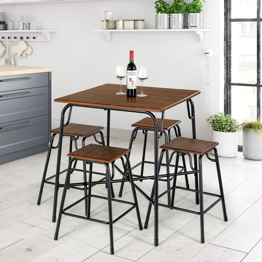 5-piece Bar Table Set Pub Dining Table Set with Counter Height Bar Stools