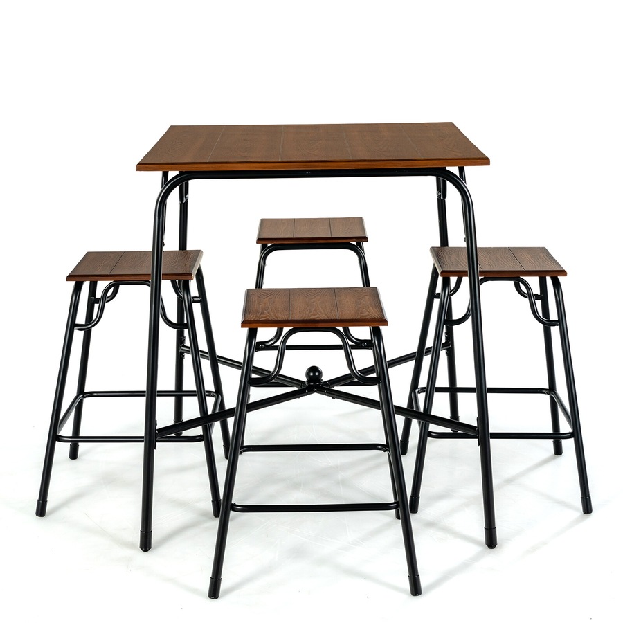 5-piece Bar Table Set Pub Dining Table Set with Counter Height Bar Stools
