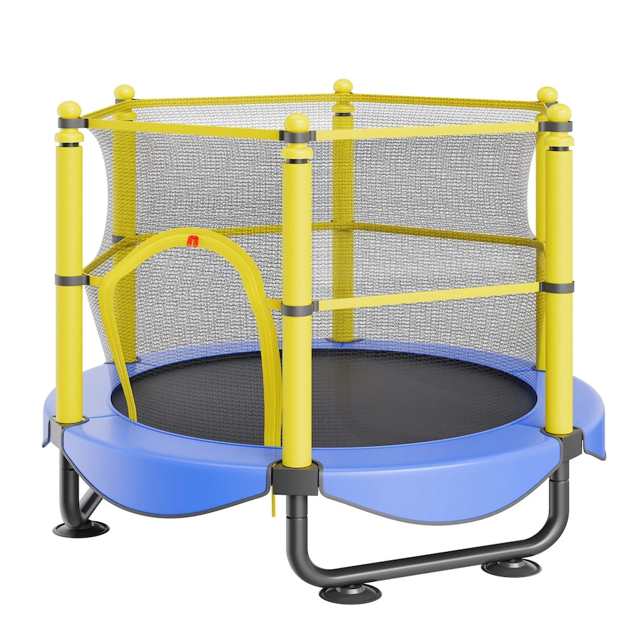 5FT Trampoline for Kids, 60 Indoor Outdoor Trampoline with Safety Enclosure Net, Basketball Hoop and Ocean Balls, Mini Toddler Recreational Trampoline Birthday Gifts for 3+ Years Kids