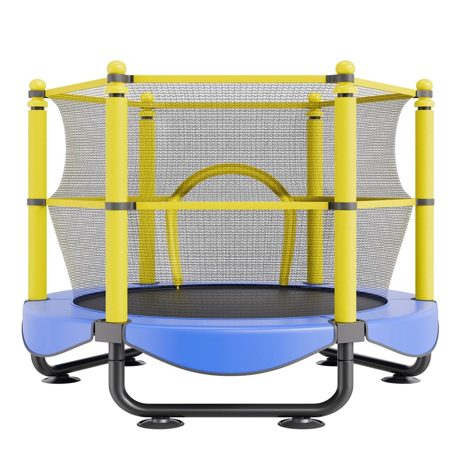 5FT Trampoline for Kids, 60 Indoor Outdoor Trampoline with Safety Enclosure Net, Basketball Hoop and Ocean Balls, Mini Toddler Recreational Trampoline Birthday Gifts for 3+ Years Kids