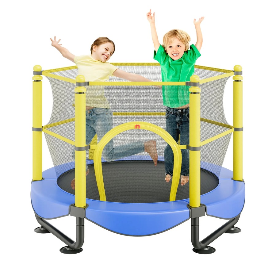 5FT Trampoline for Kids, 60 Indoor Outdoor Trampoline with Safety Enclosure Net, Basketball Hoop and Ocean Balls, Mini Toddler Recreational Trampoline Birthday Gifts for 3+ Years Kids