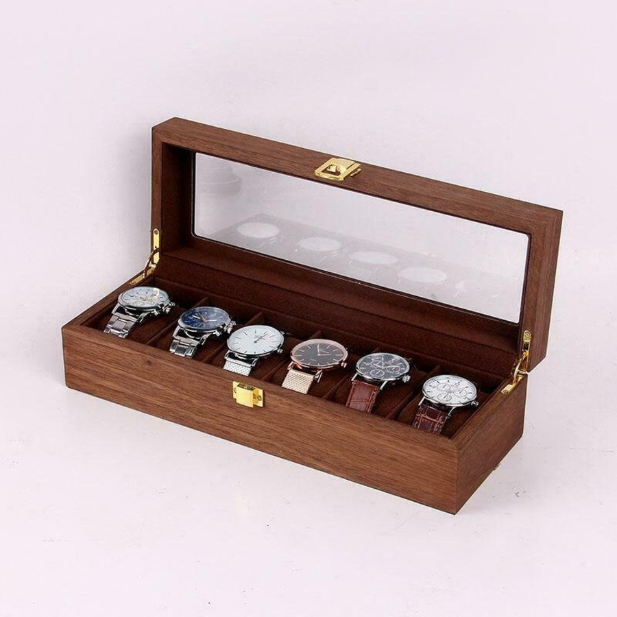 High-Quality Wooden Watch Box with 6-Slot Display and Glass Top Case