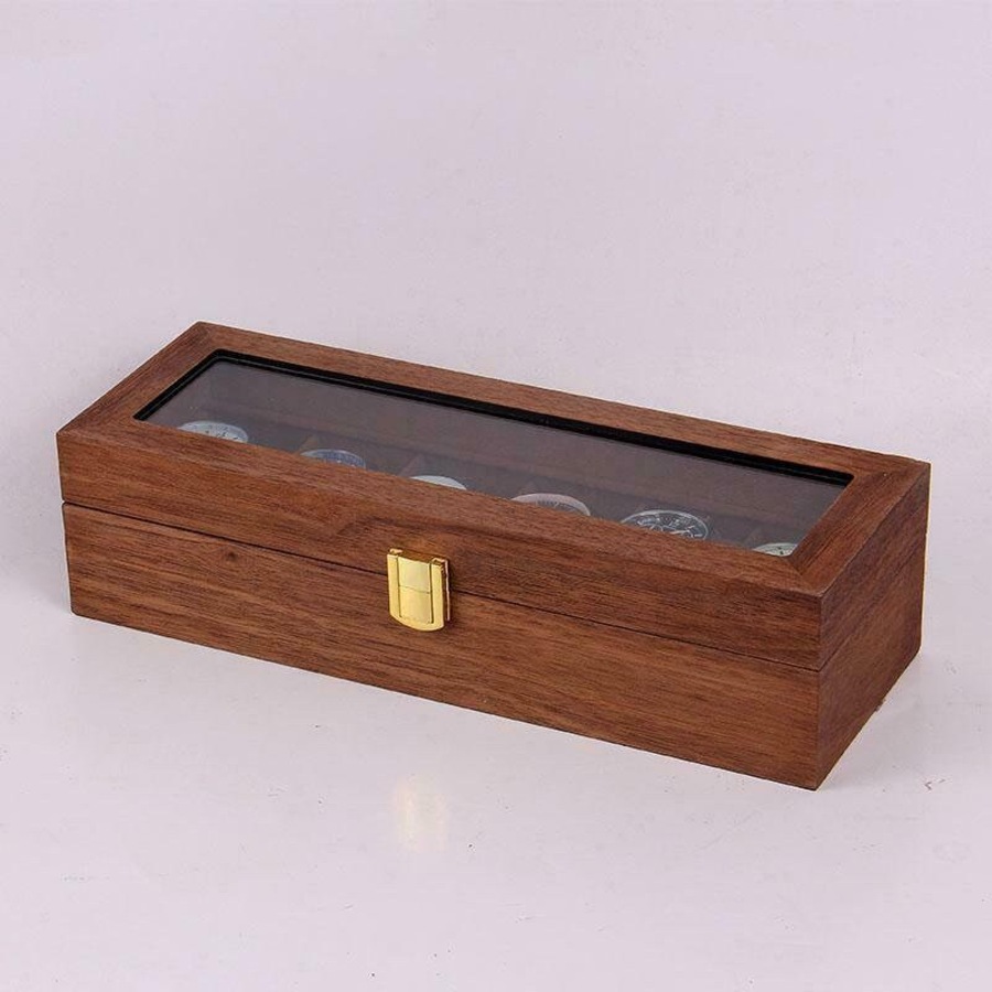 High-Quality Wooden Watch Box with 6-Slot Display and Glass Top Case
