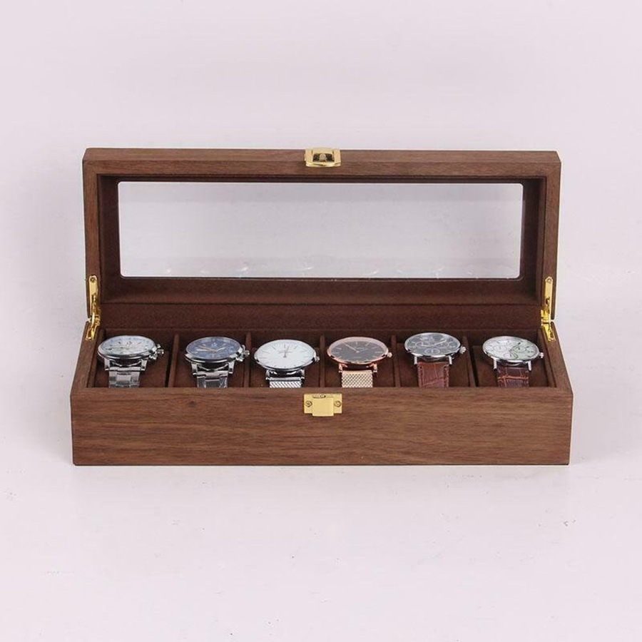 High-Quality Wooden Watch Box with 6-Slot Display and Glass Top Case
