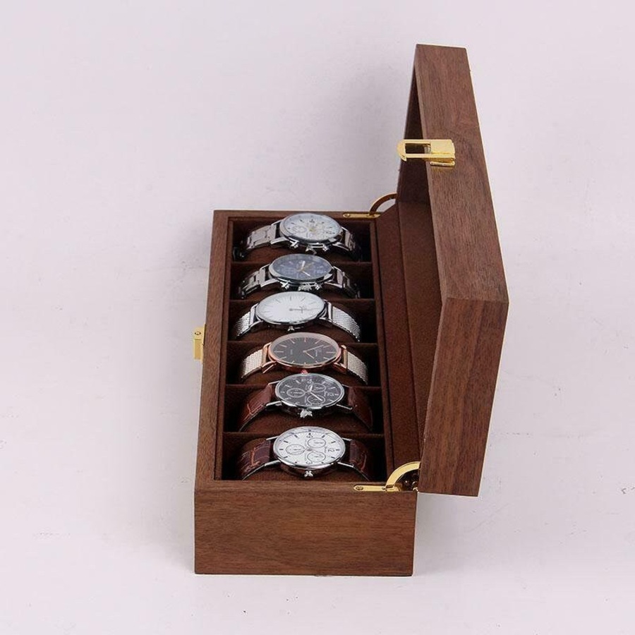 High-Quality Wooden Watch Box with 6-Slot Display and Glass Top Case