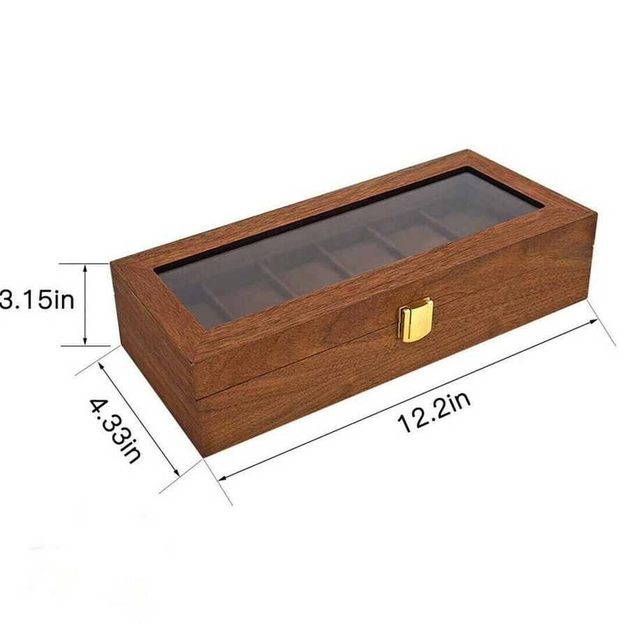 High-Quality Wooden Watch Box with 6-Slot Display and Glass Top Case