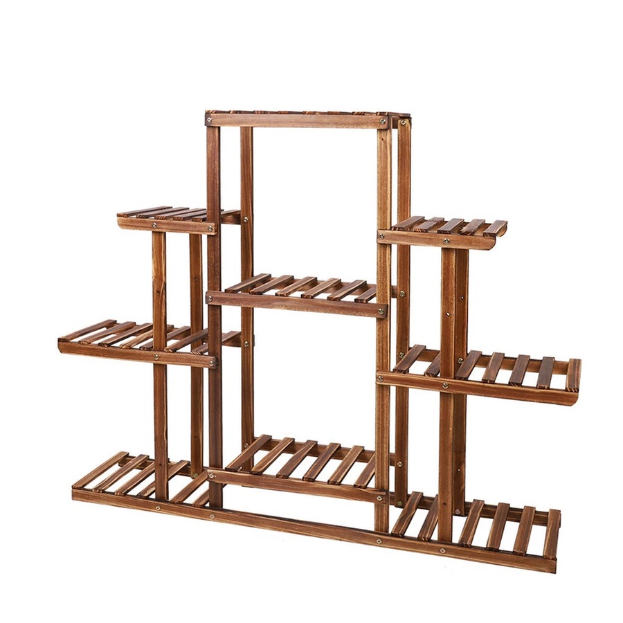 9 Tier Flower Rack Wood Plant Stand Shelves 13 Pots Bonsai Display Shelf Holder