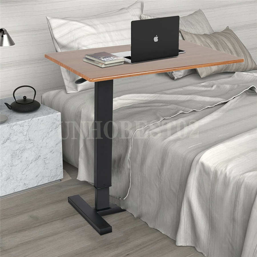 Adjustable Overbed Bedside Table with Mute Wheels C-Shaped Mobile Sofa Side Table