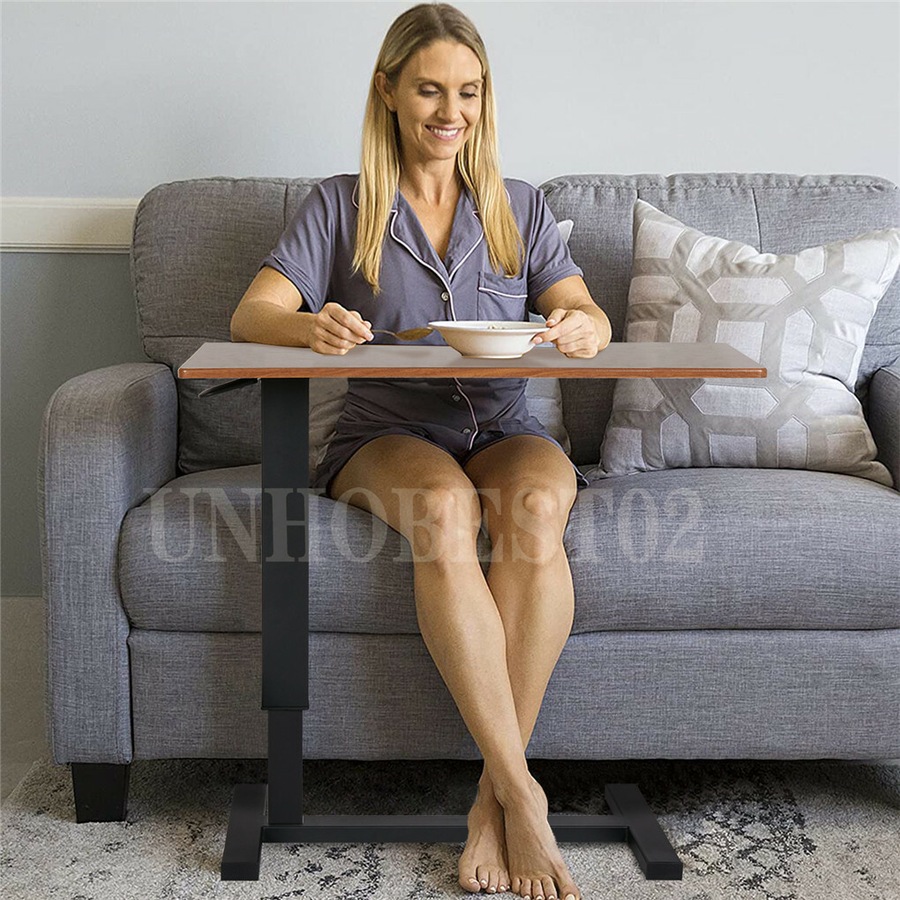 Adjustable Overbed Bedside Table with Mute Wheels C-Shaped Mobile Sofa Side Table