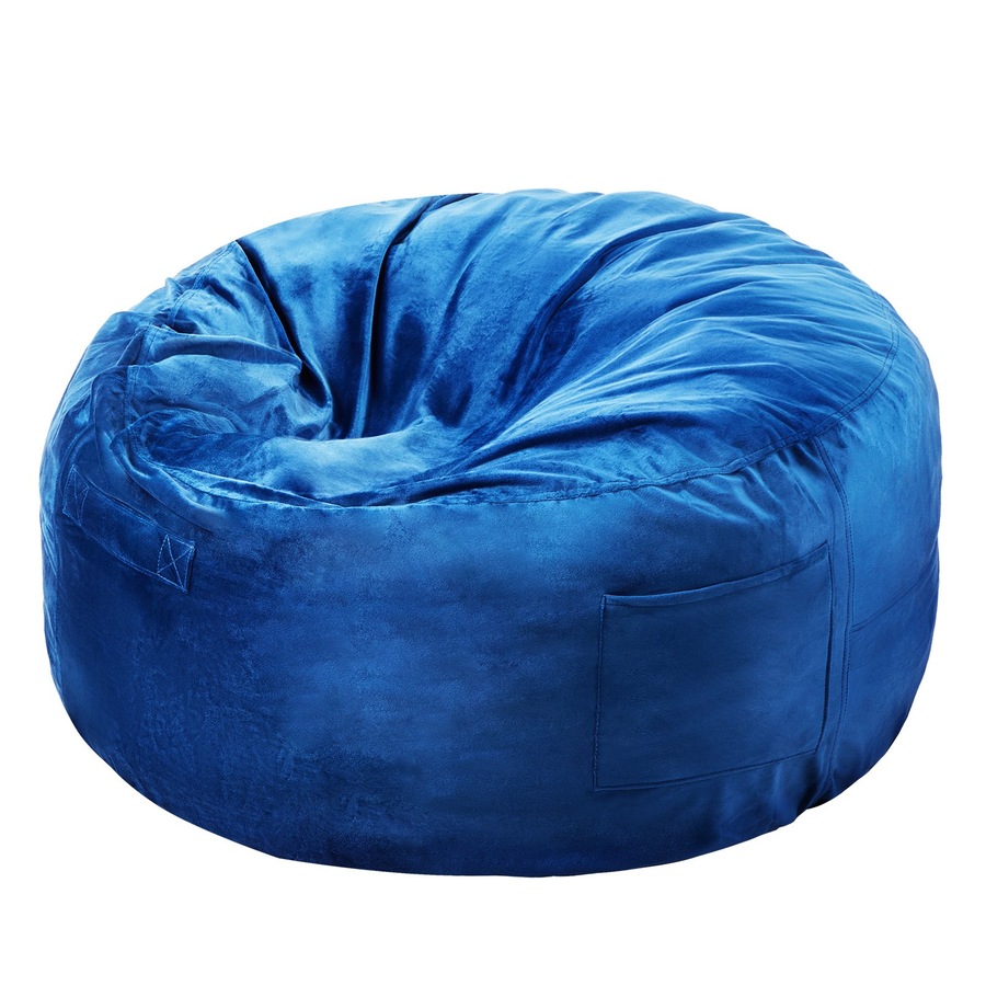Bean Bag Chair, 91 cm Round Bean Bag Chair with Removable and Washable Cover, 25D Memory Foam Filled with Soft and Smooth Dutch Velvet, Bean Bag for Bedroom or Playroom, Blue