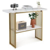 Console Table 2-Tier Beside Sofa Table with Faux Marble Tabletop Hallway