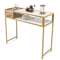 Console Table 2-Tier Sofa Side Table Shelf Golden Steel Frame Hallway