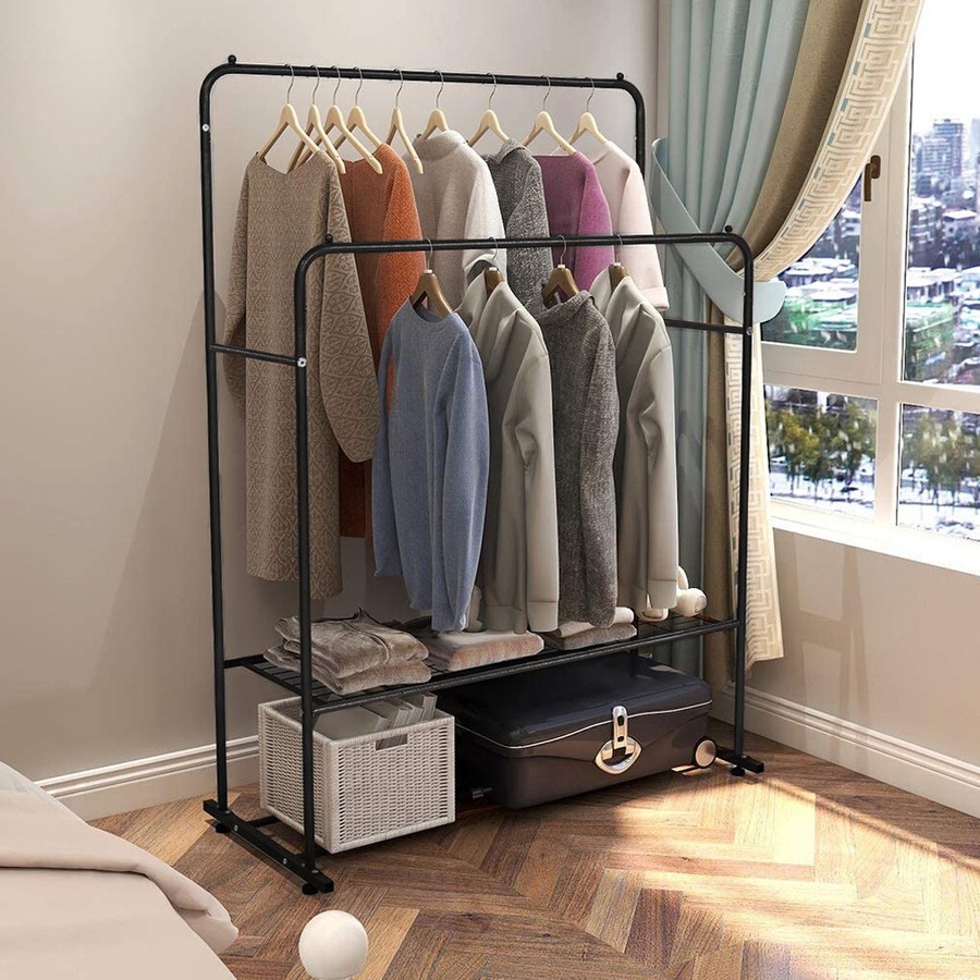 Buy FIN Double Layer Rolling Garment Rack Double Rod Clothe Hanging ...