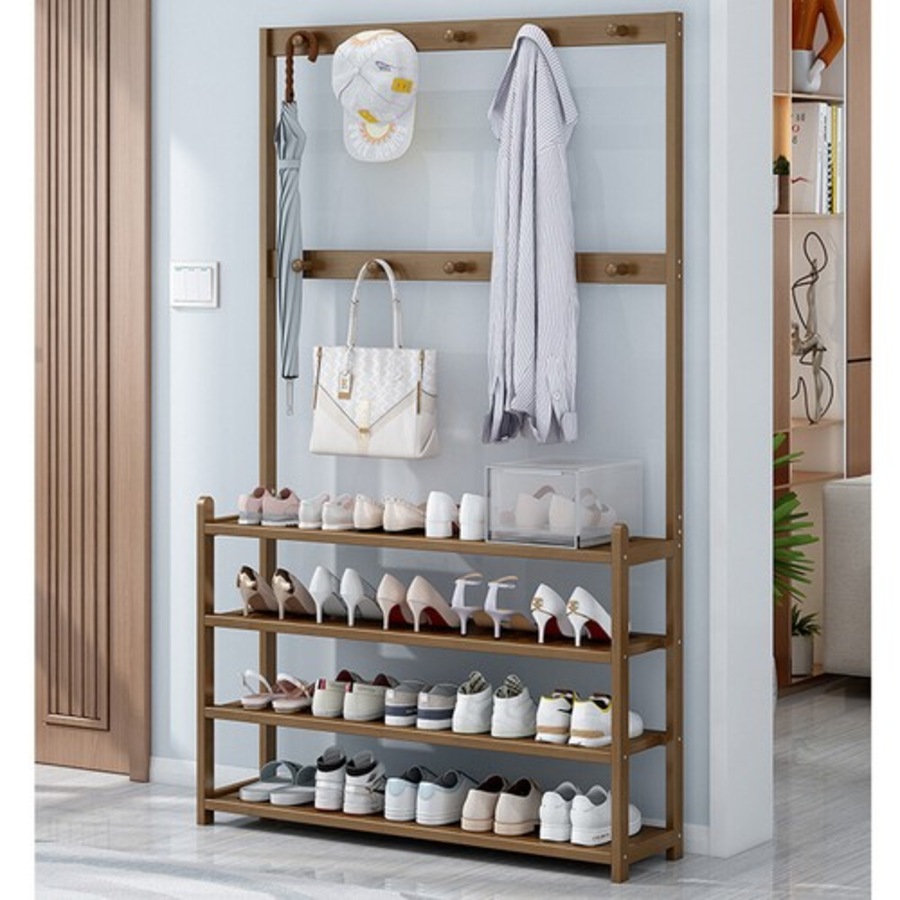 Vintage Entryway Coat Rack Shoe Bench Storage Shelf Hall Tree Accent Furniture