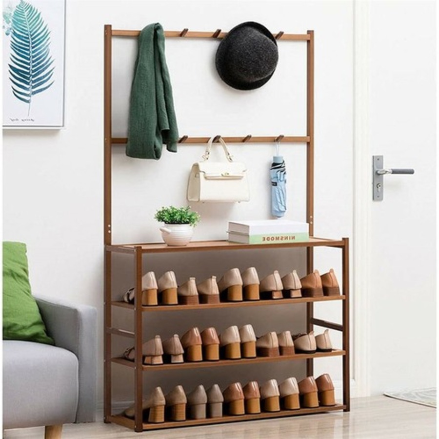 Vintage Entryway Coat Rack Shoe Bench Storage Shelf Hall Tree Accent Furniture