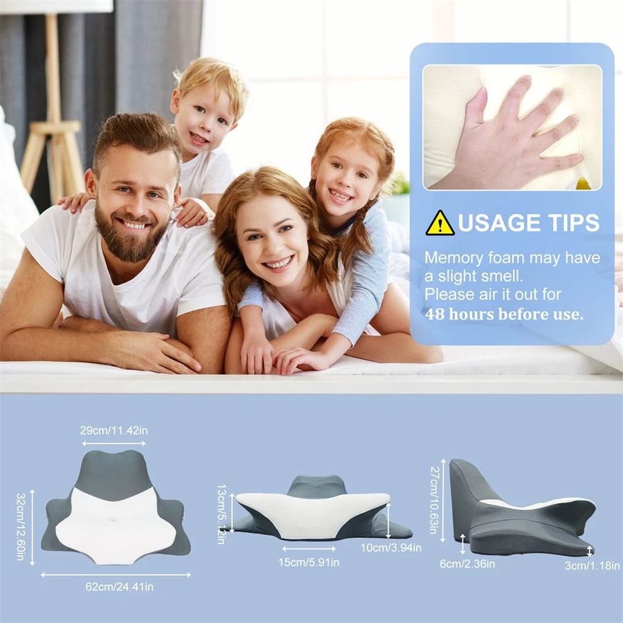 Ergonomic Memory Foam Contour Bed Pillow Comfortable Cervical Support Pillow for Sleeping Reading and Lying with Ice Silk Cover for Neck Shoulder Support