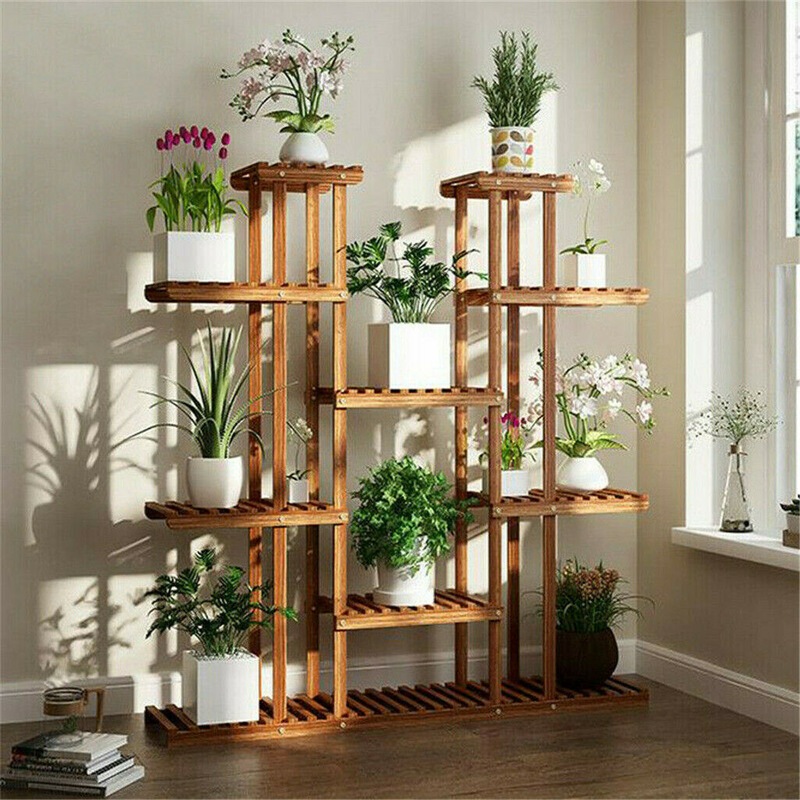 Buy Extra Large Wood Plant Stand 17 Pot Flower Rack Tall Shelf Garden ...