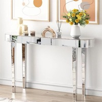 Fin 1.2M Stunning Mirrored Console Table Clear Glass Foyer Table Living Room Bedroom