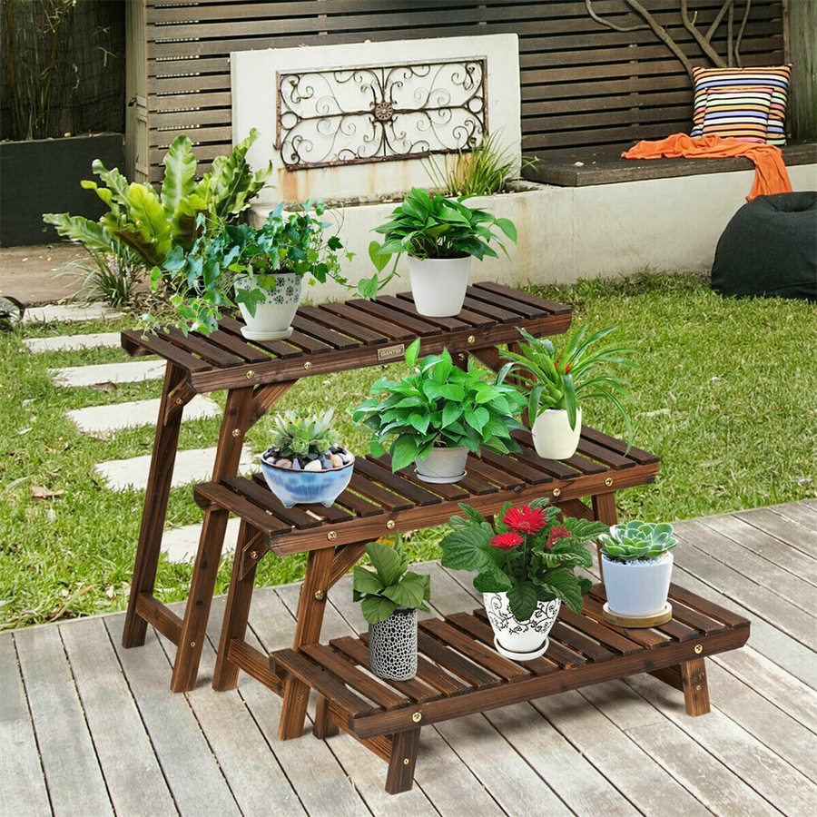 Buy Fin 3 Tier Large Wood Shelf Step Flower Plant Display Stand Corner ...