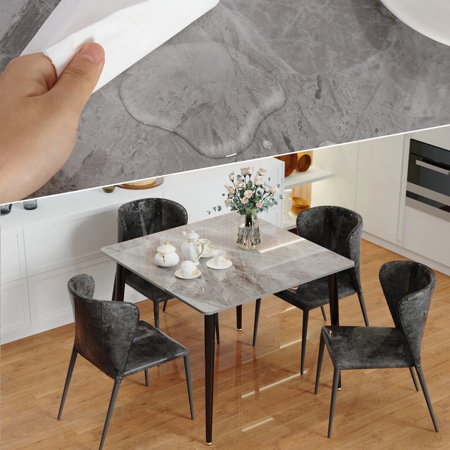Square Marble Dining Table Sintered Stone Kitchen Table 80x80cm - Modern Restaurant Table with Metal Legs