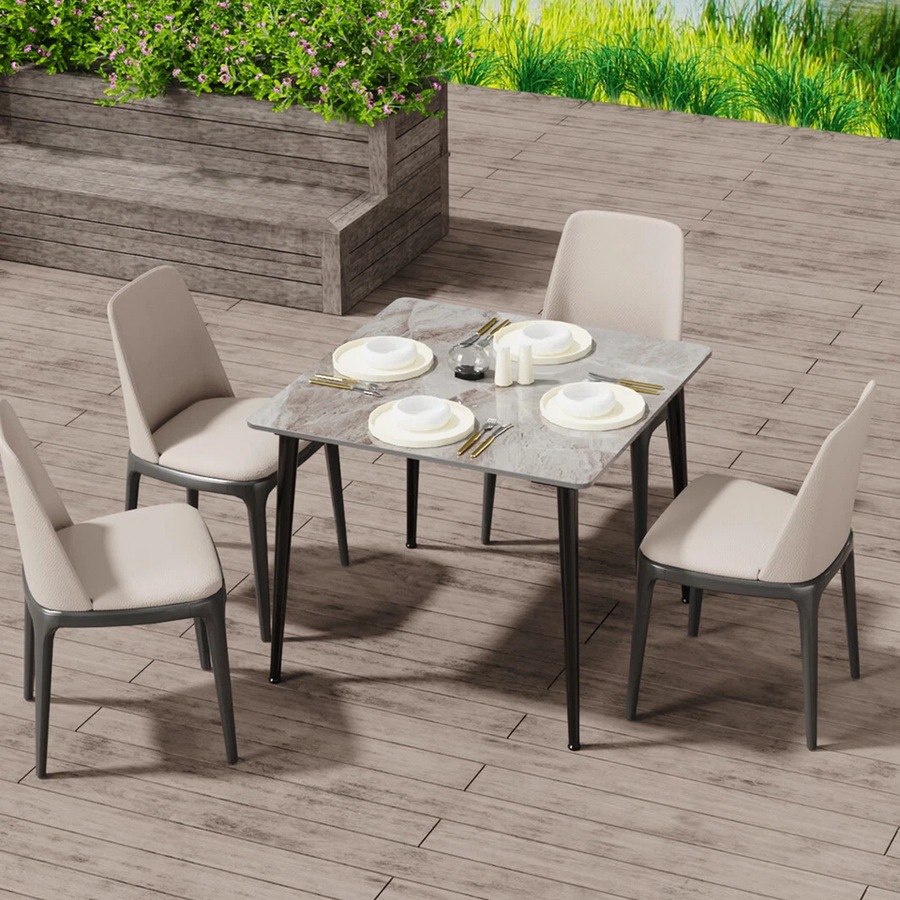 Square Marble Dining Table Sintered Stone Kitchen Table 80x80cm - Modern Restaurant Table with Metal Legs