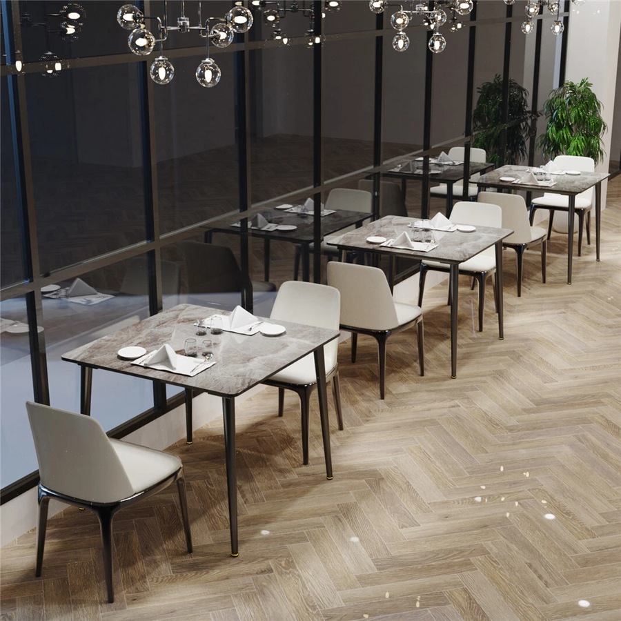 Square Marble Dining Table Sintered Stone Kitchen Table 80x80cm - Modern Restaurant Table with Metal Legs