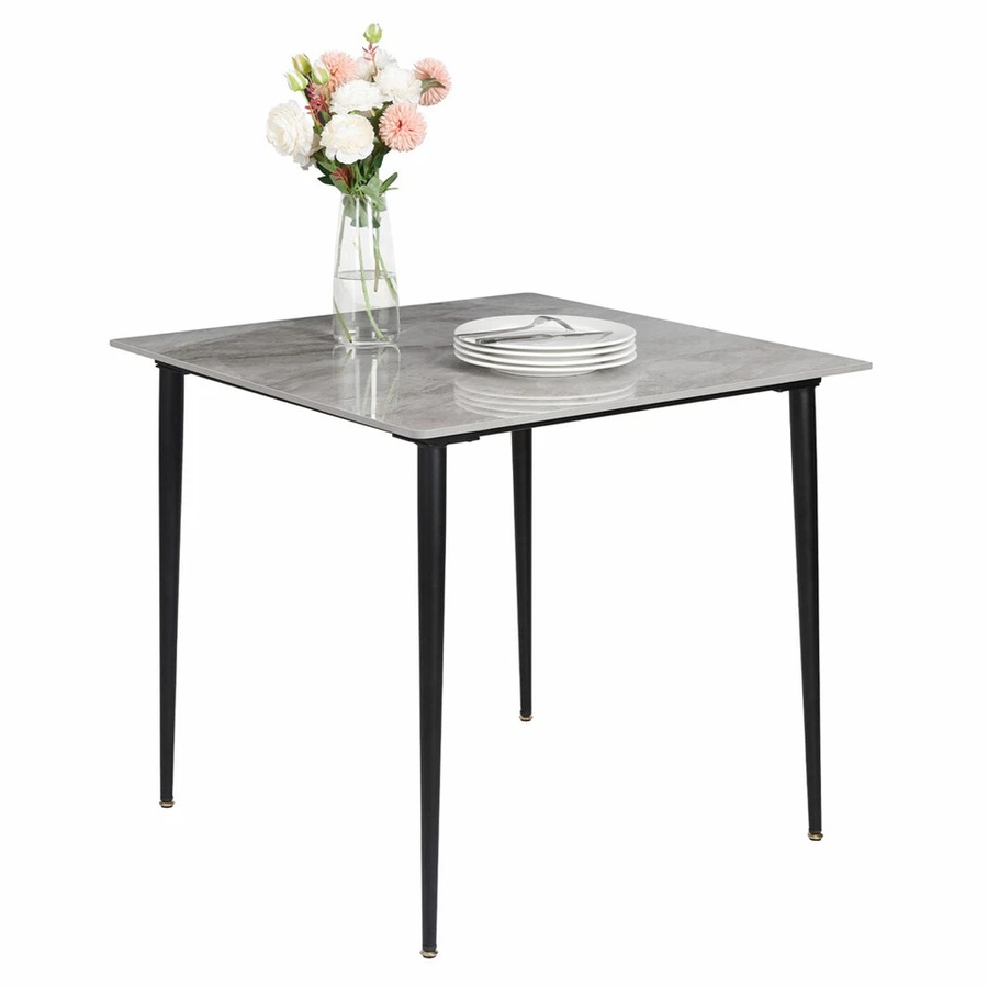 Square Marble Dining Table Sintered Stone Kitchen Table 80x80cm - Modern Restaurant Table with Metal Legs