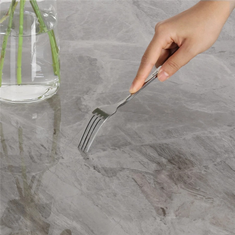 Square Marble Dining Table Sintered Stone Kitchen Table 80x80cm - Modern Restaurant Table with Metal Legs