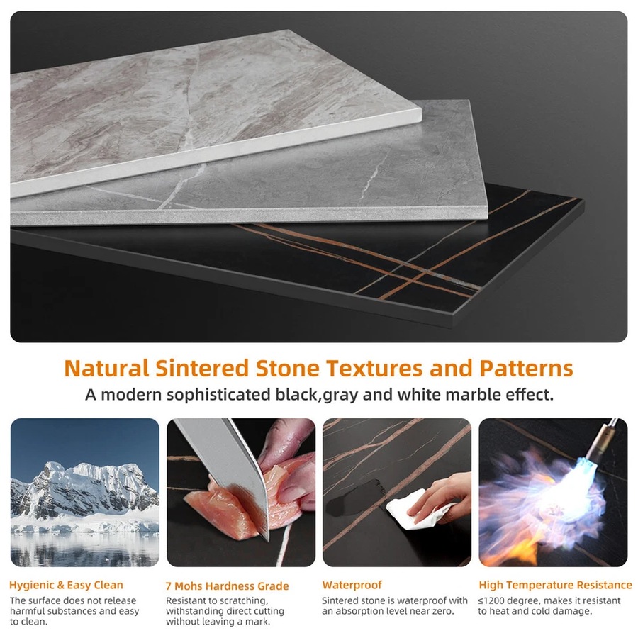 Square Marble Dining Table Sintered Stone Kitchen Table 80x80cm - Modern Restaurant Table with Metal Legs