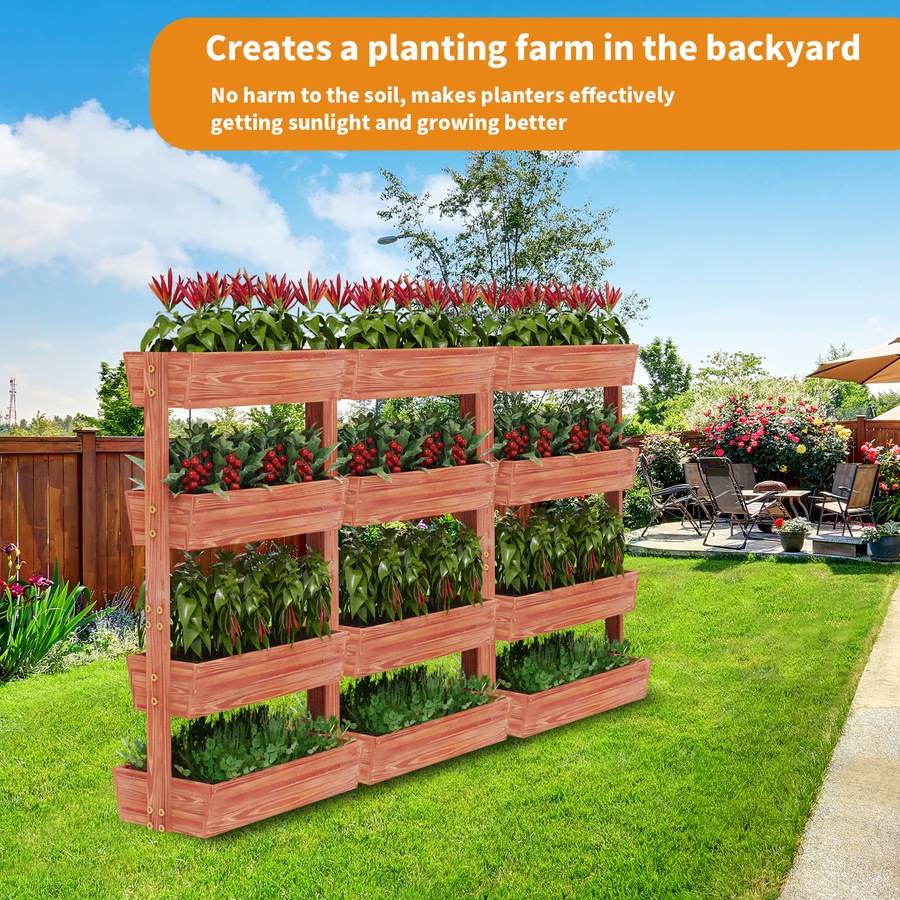 Buy Fin 4-Tier Wood Raised Garden Bed Vertical Flower Pots Rack With ...