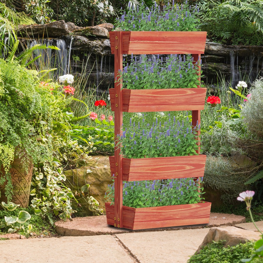 Buy Fin 4-Tier Wood Raised Garden Bed Vertical Flower Pots Rack With ...