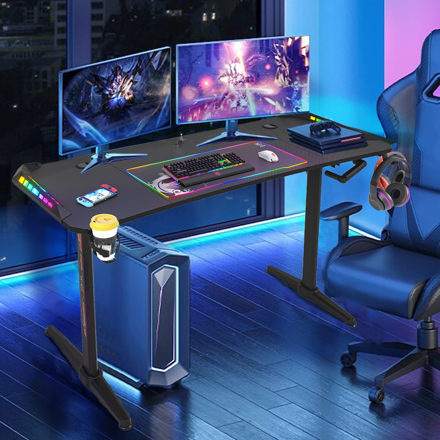 Buy Fin 63Inch Large Gaming Desk Led Pc Computer Studio Gamer Table ...