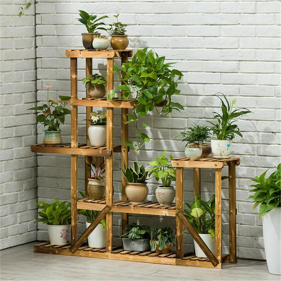 Buy Fin 6Tier Wood Flower Rack Plant Pots Stand Corner Shelf Storage ...